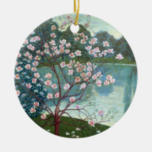 Magnolia (oil on canvas) ceramic ornament