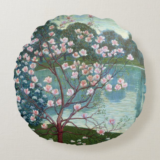 Magnolia (oil on canvas) round pillow (Front)