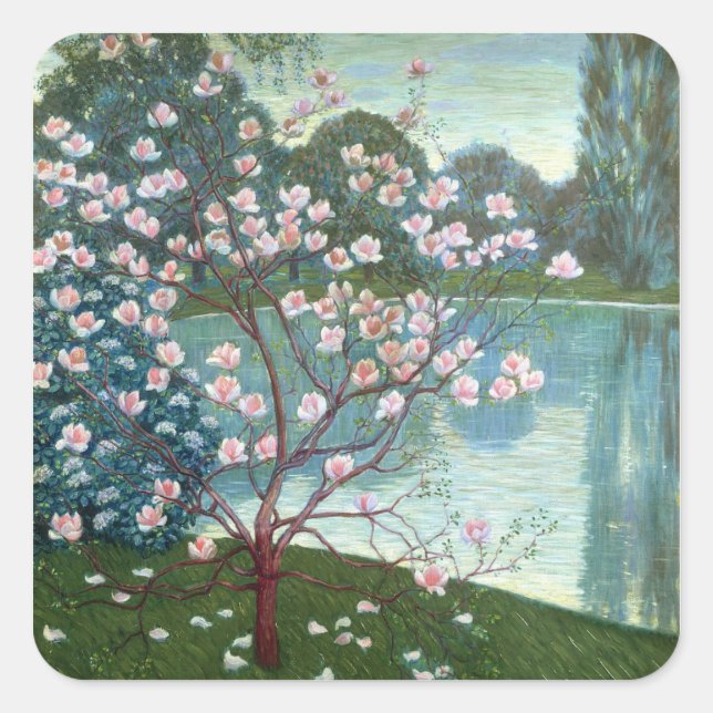 Magnolia (oil on canvas) square sticker (Front)
