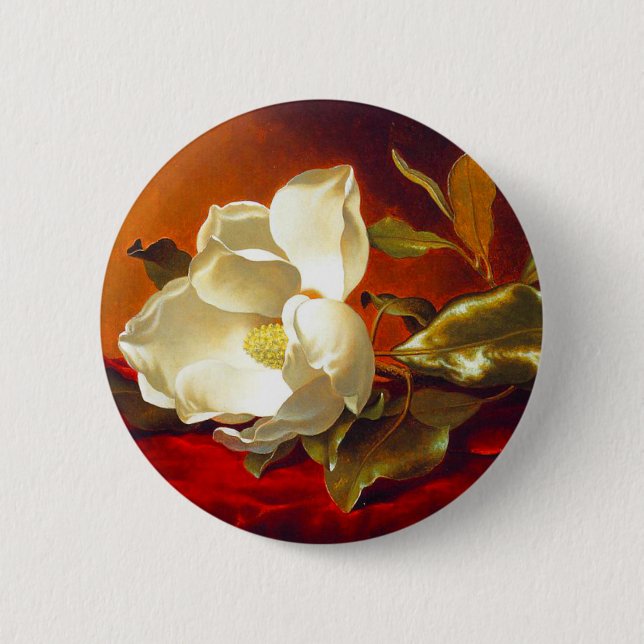 Magnolia on Red Velvet Martin Johnson Heade 2 Inch Round Button (Front)