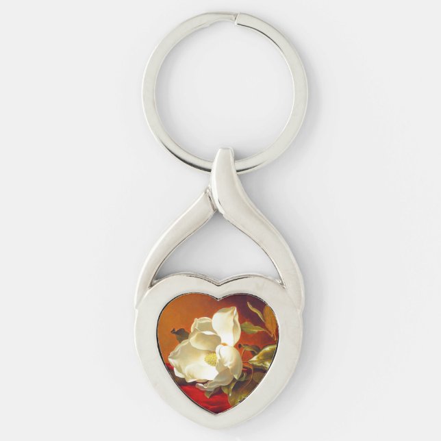 Magnolia on Red Velvet Martin Johnson Heade Keychain (Front)