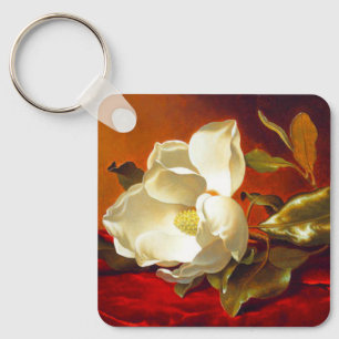Magnolia on Red Velvet Martin Johnson Heade Keychain