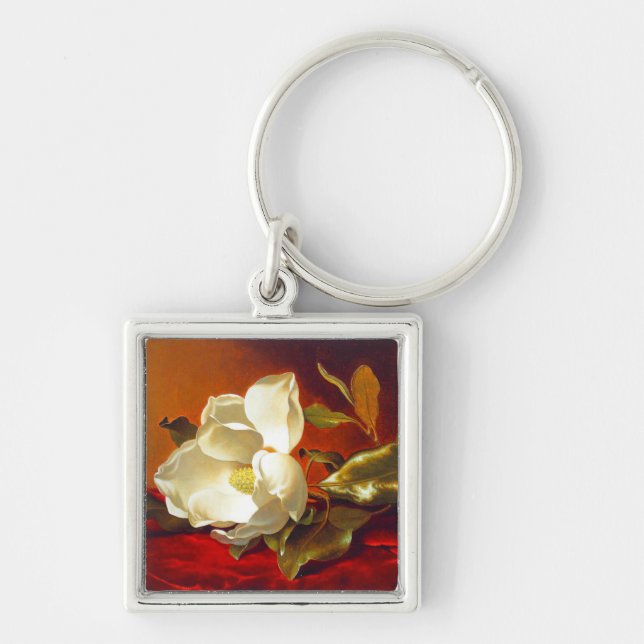 Magnolia on Red Velvet Martin Johnson Heade Keychain (Front)