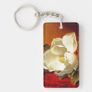 Magnolia on Red Velvet Martin Johnson Heade Keychain