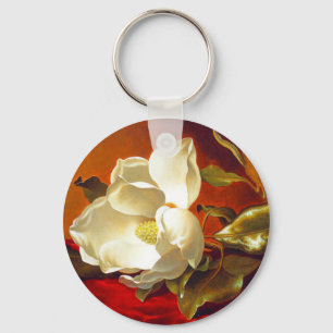 Magnolia on Red Velvet Martin Johnson Heade Keychain