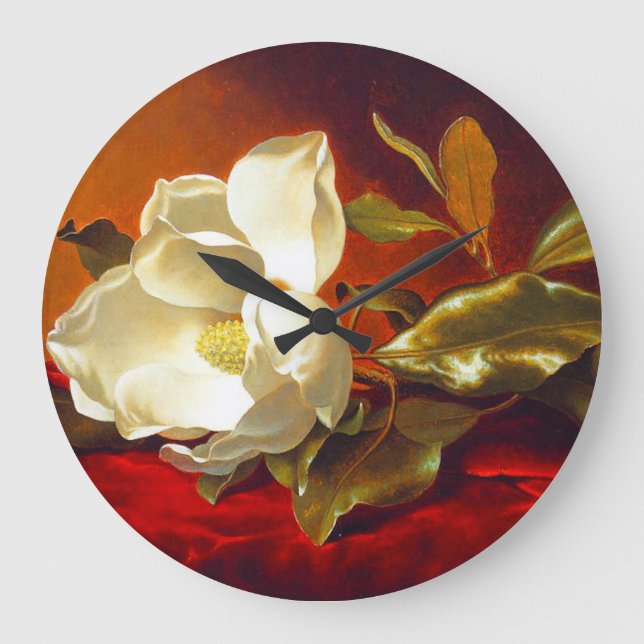 Magnolia on Red Velvet Martin Johnson Heade Large Clock (Front)