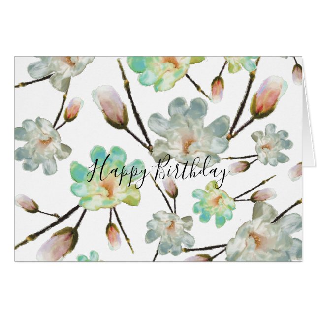 Magnolia Pattern Happy Birthday Card (Front Horizontal)