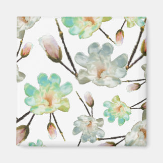 Magnolia Pattern Square Magnet