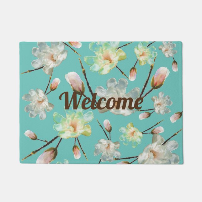 Magnolia Pattern Welcome Doormat (Front)