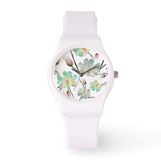 Magnolia Pattern White Watch (Front)