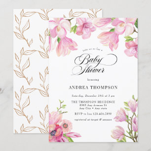  Magnolia   Pink Floral Baby Shower  Invitation