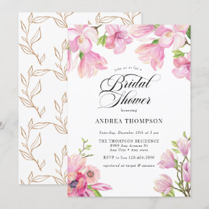  Magnolia   Pink Floral Bridal Shower  Invitation