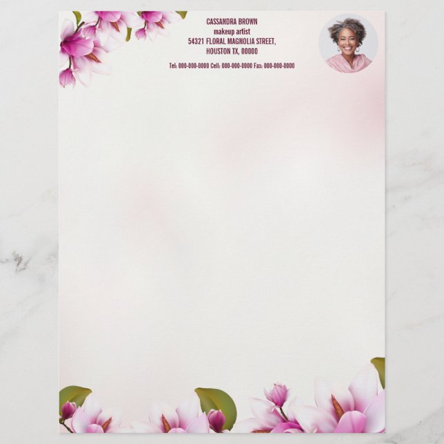 Magnolia Pink Floral Business Photo Letterhead (Front)