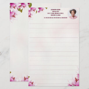 Magnolia Pink Floral Business Photo Stationery