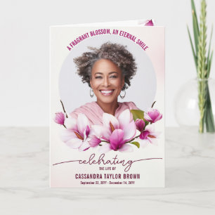 Magnolia Pink Floral Funeral Folded Program