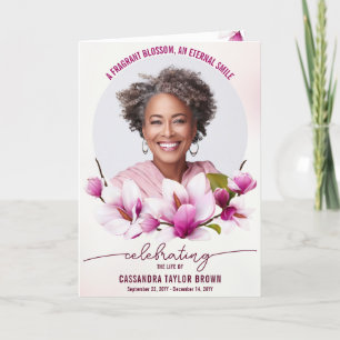 Magnolia Pink Floral Funeral Programme plié