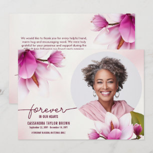 Magnolia Pink Floral Memorial Carte de remerciemen