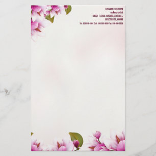 Magnolia Pink Floral Personalized Stationery