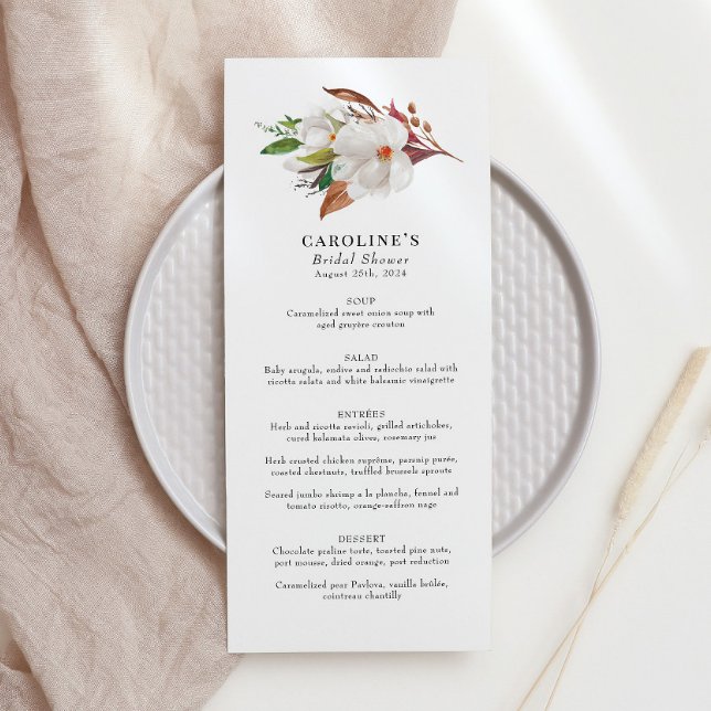 Magnolia Pink Rose Cotton Bridal Shower Menu (Creator Uploaded)