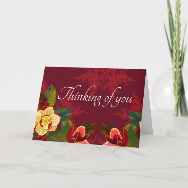 Magnolia Print Thinking of You --Customizable Holiday Card (Front)