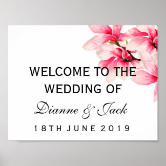 Magnolia rose romantique Mariage Affiche de bienve