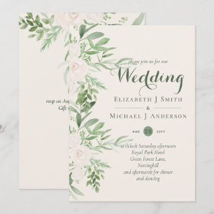 Magnolia Sage Green Floral Wedding Invites