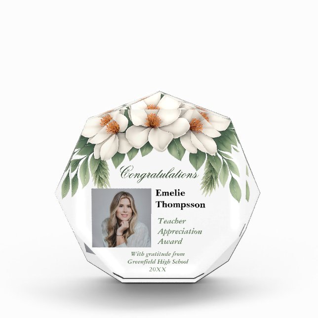 Magnolia Teacher Appreciation Award Keepsake Photo Block (Front)