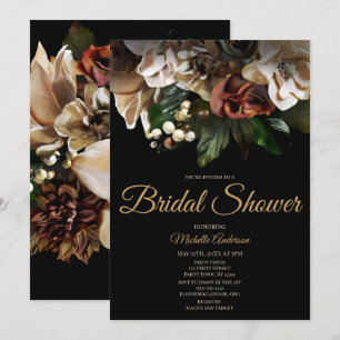 Magnolia Top Gold and Black Floral Bridal Shower Invitation