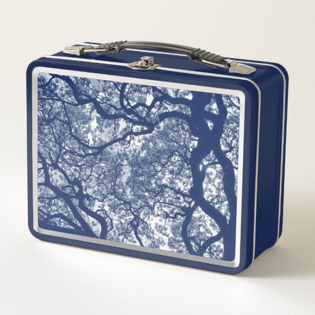 Magnolia Tree - Cyanotype Effect Metal Lunch Box (Front)