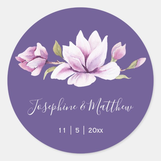 Magnolia Violet Floral Wedding Stickers (Front)
