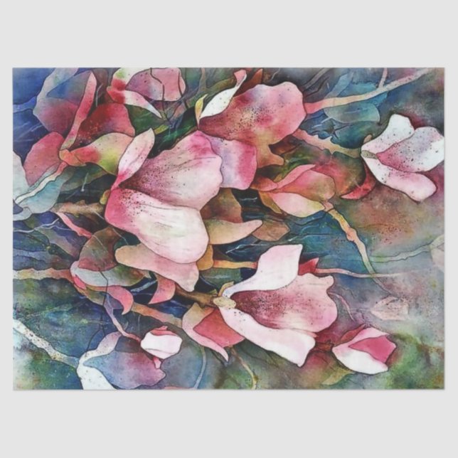 Magnolia Watercolor Art 1 Decoupage Tissue Paper (Front)