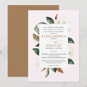Magnolia Wedding Invitation   Blush Pink