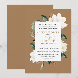 Magnolia Wedding Invitation   Gold