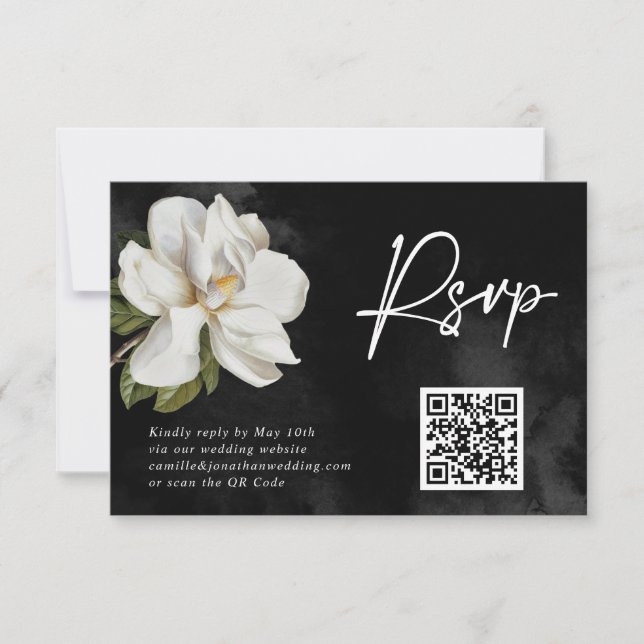 Magnolia Wedding QR Code RSVP Card (Front)
