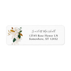 Magnolia White Floral Adresse de retour Label