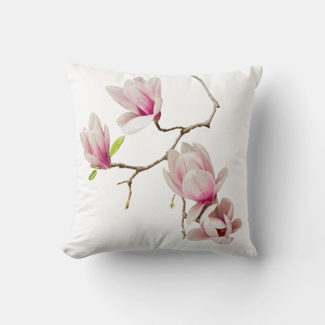 Magnolia White Throw Pillow (Front)