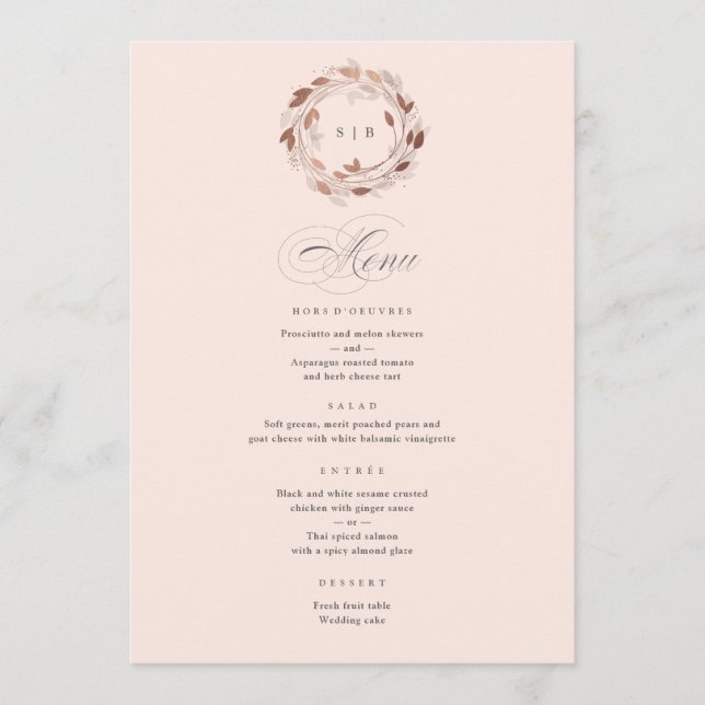 Magnolia wreath  wedding dinner menu (Front)