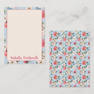 Magnolias and Carnations on Blue Personalized Card