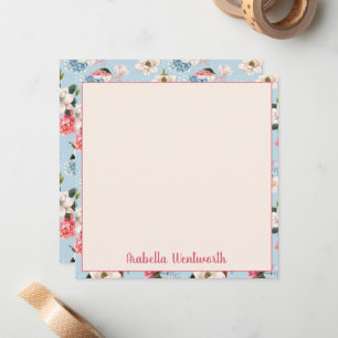 Magnolias and Carnations on Blue Personalized Card