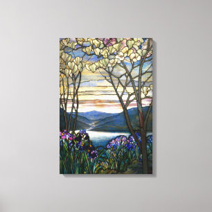 Magnolias and Irises Stained Glass Window Canvas Print