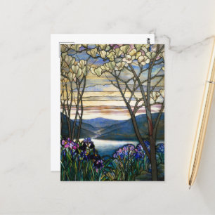 Magnolias and Irises Stained Glass Window Postcard