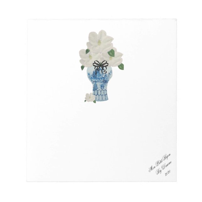 Magnolias Blue and White Ginger Jar Notepad (Front)