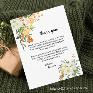 Magnolias, Kumquat Baby Shower Thank You Card 