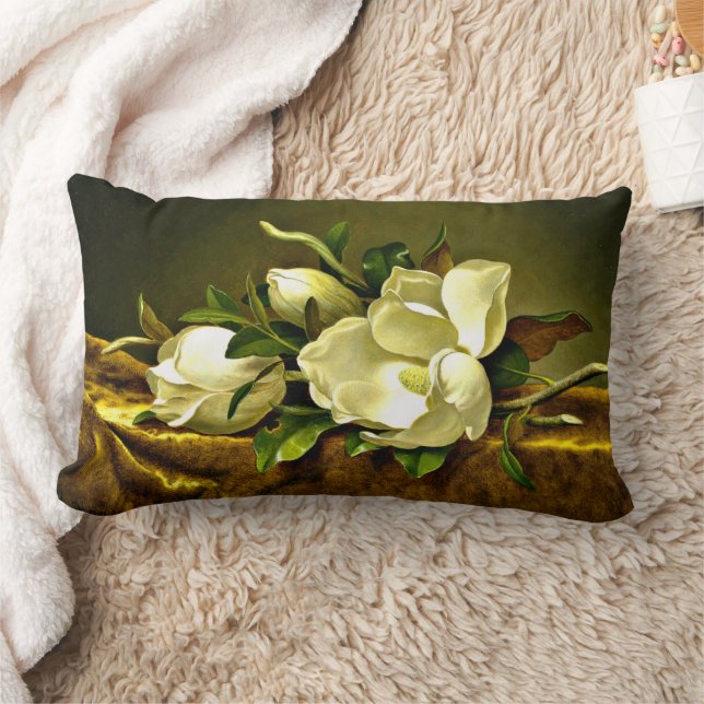 Magnolias on Gold Velvet Cloth Lumbar Pillow (Blanket)