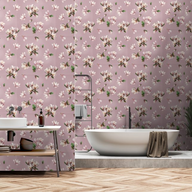 Magnolias on Mauve Wallpaper (Bathroom)