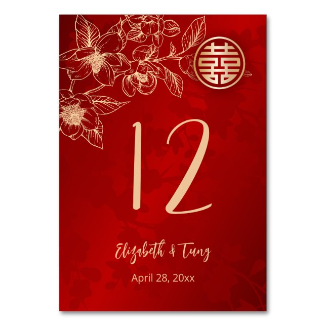 Magnolie Chinese Wedding Table Number (Back)