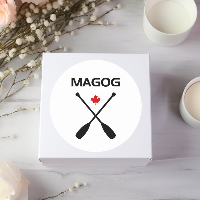 Magog Canada Crossed Paddle Oars Maple Leaf Classic Round Sticker (Creator Uploaded)