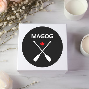 Magog Canada Crossed Paddle Oars Maple Leaf Dark Classic Round Sticker
