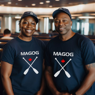 Magog Canada Crossed Paddle Oars Maple Leaf Dark T-Shirt