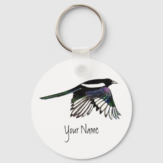 Magpie, Bird to Customize with Your Name Keychain (Front)